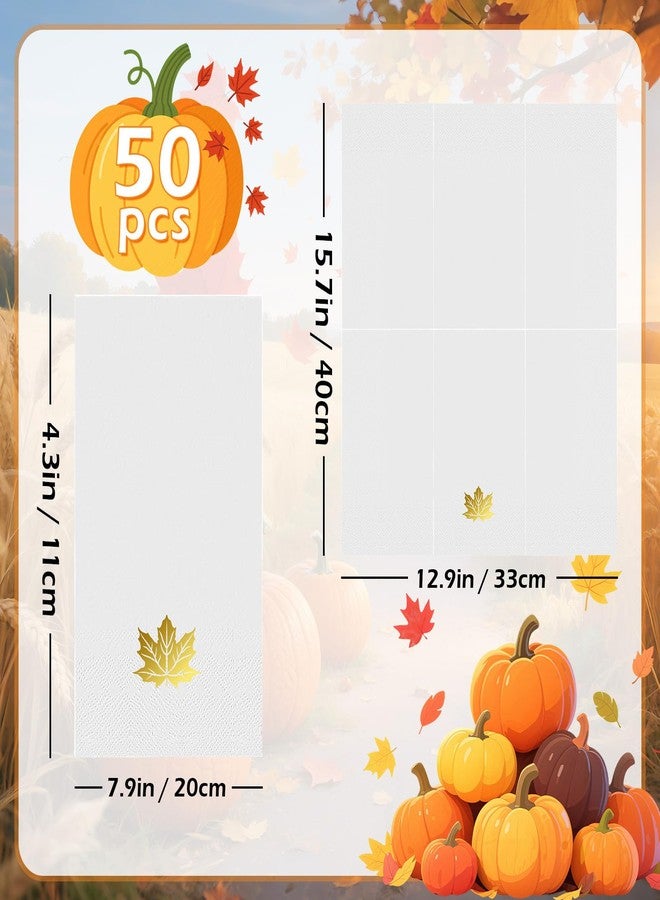 ARQRHTLY Fall Maple Guest Napkins, 50 Pcs Gold Foil Cocktail Paper Napkins Disposable Luncheon Dinner Hand Towels for Autumn Harvest Thanksgiving Party Home Kitchen Bathroom Decor, 4.3 x 7.8 Inch - Image 3